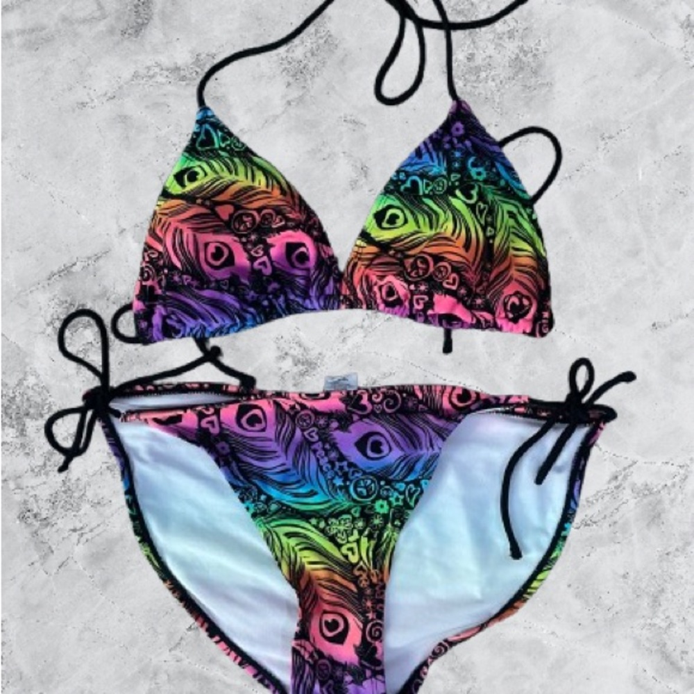 Multicolor Peacock Feather Bikini Set